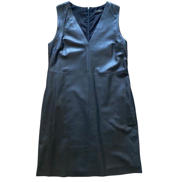 MAX MARA Weekend Lamb Leather Shift Mini Dress Sz 8 IT 42 V Neck Sleeveless - Picture 2 of 10